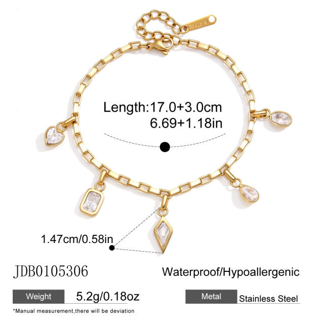 18K gold stainless steel necklace bracelet set zircon charm jewelry set