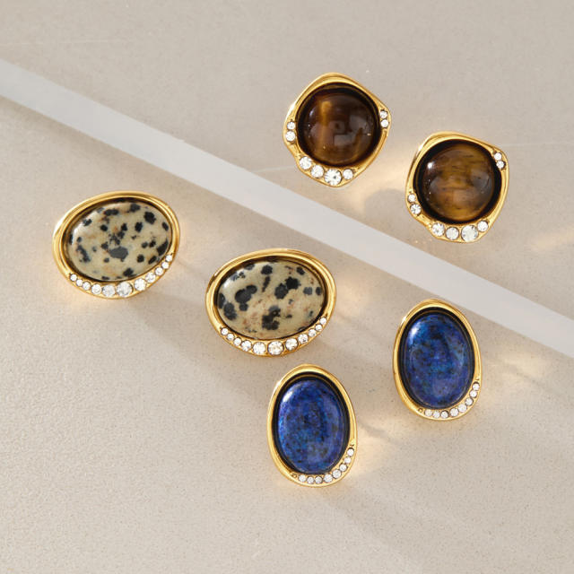 Natural stone inlaid stainless steel earrings studs earrings