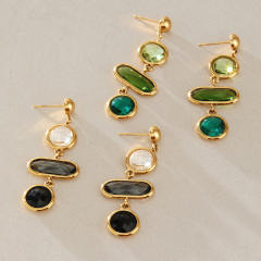 Colorful glass crystal inlaid stainless steel earrings dangle earrings