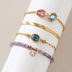 Personality colorful crystal stainless steel bracelet stackable bracelet