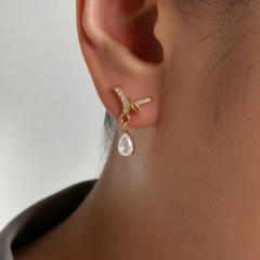 Elegant bow crystal drop earrings stainless steel earrings