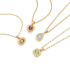 Colorful crystal pendant dainty stainless steel necklace