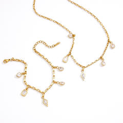 18K gold stainless steel necklace bracelet set zircon charm jewelry set
