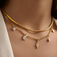 18K gold stainless steel necklace bracelet set zircon charm jewelry set