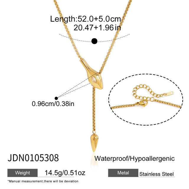 Elegant titanium steel necklace zircon and rhinestone snake necklace Y-chain necklace for women