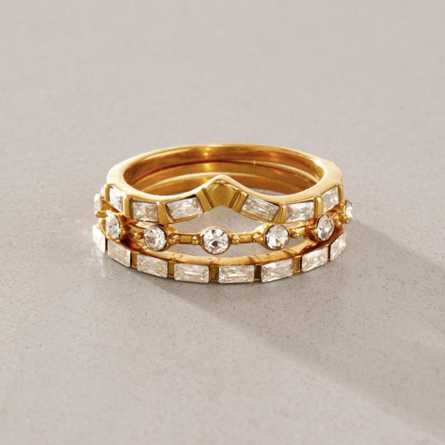 Delicate diamond three piece stainless steel rings stackable rings