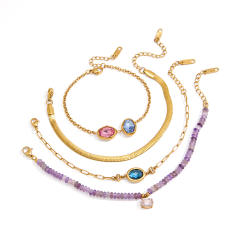 Personality colorful crystal stainless steel bracelet stackable bracelet