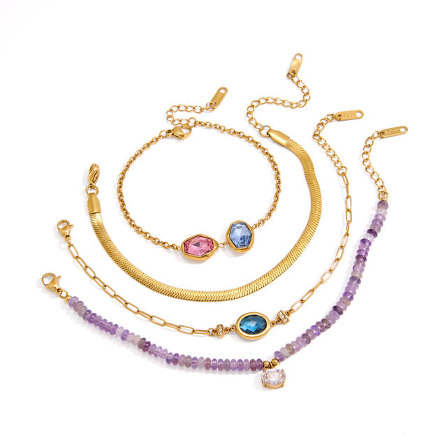 Personality colorful crystal stainless steel bracelet stackable bracelet