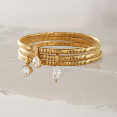 Elegant stainless steel bracelet with zircon pendant snake bone chain