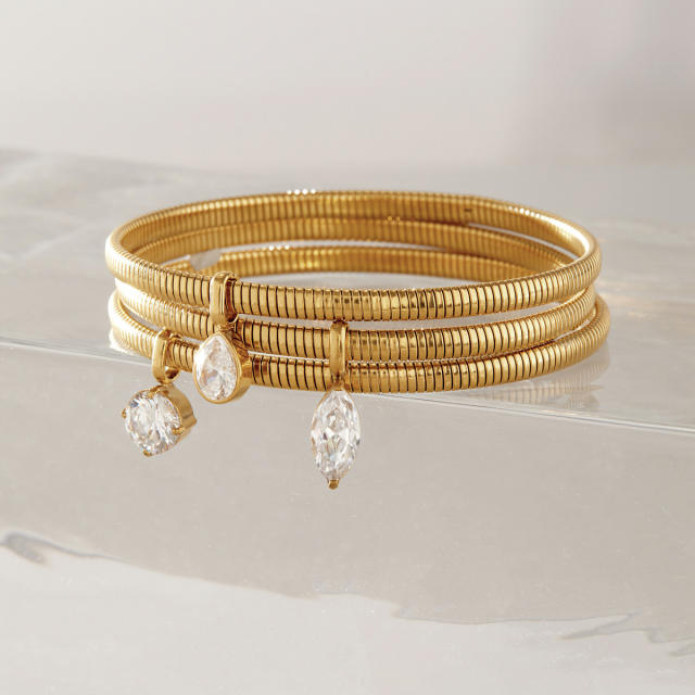 Elegant stainless steel bracelet with zircon pendant snake bone chain