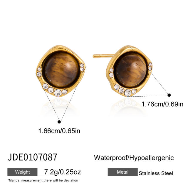Natural stone inlaid stainless steel earrings studs earrings
