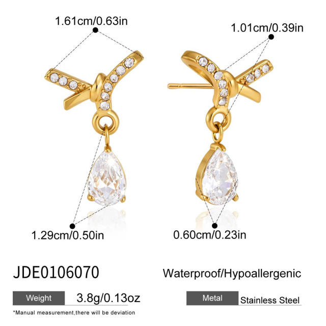 Elegant bow crystal drop earrings stainless steel earrings