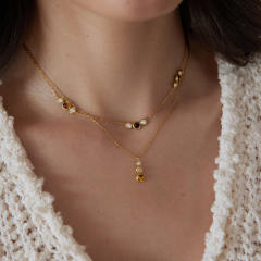 Natural Stone Tiger Eye Stone two layer dainty stainless steel necklace