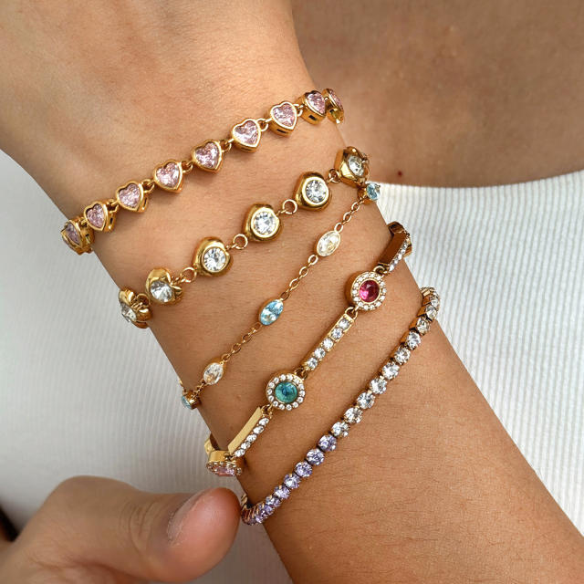 Colorful cubic zircon inlaid stainless steel bracelet tennis bracelet