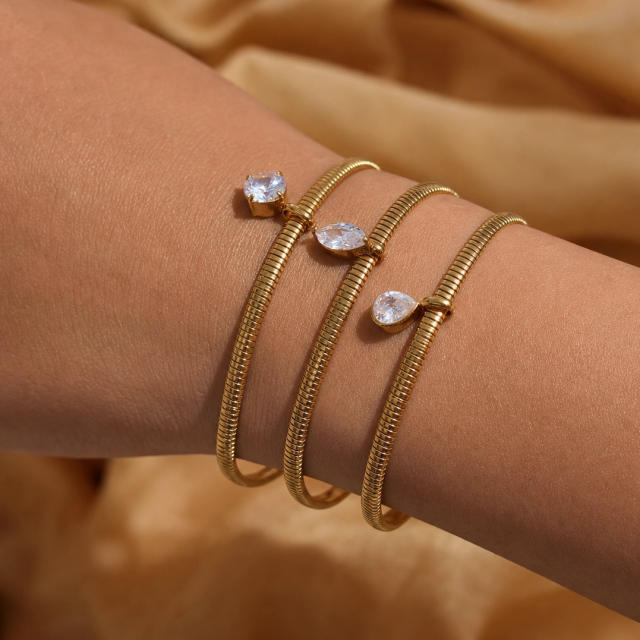 Elegant stainless steel bracelet with zircon pendant snake bone chain