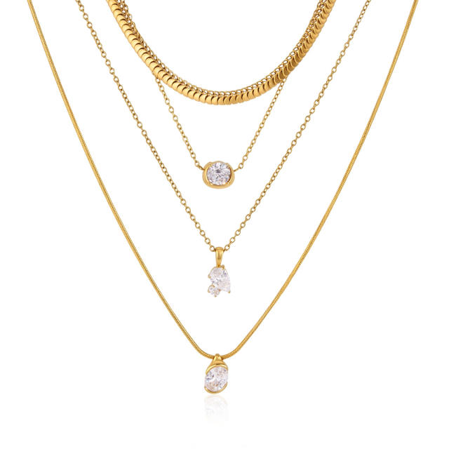 Elegant stainless steel necklace light luxury zircon pendant collarbone chain necklace
