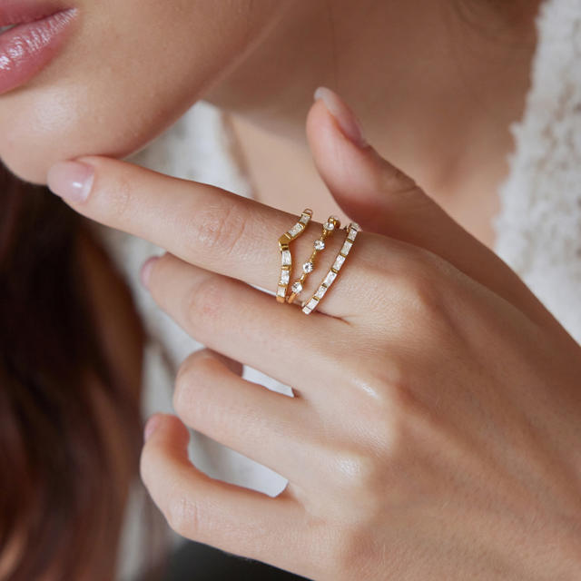 Delicate diamond three piece stainless steel rings stackable rings