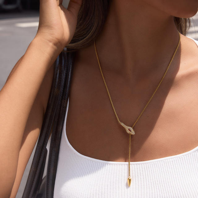Elegant titanium steel necklace zircon and rhinestone snake necklace Y-chain necklace for women