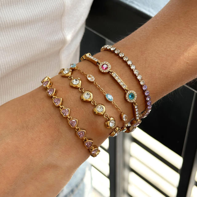 Colorful cubic zircon inlaid stainless steel bracelet tennis bracelet