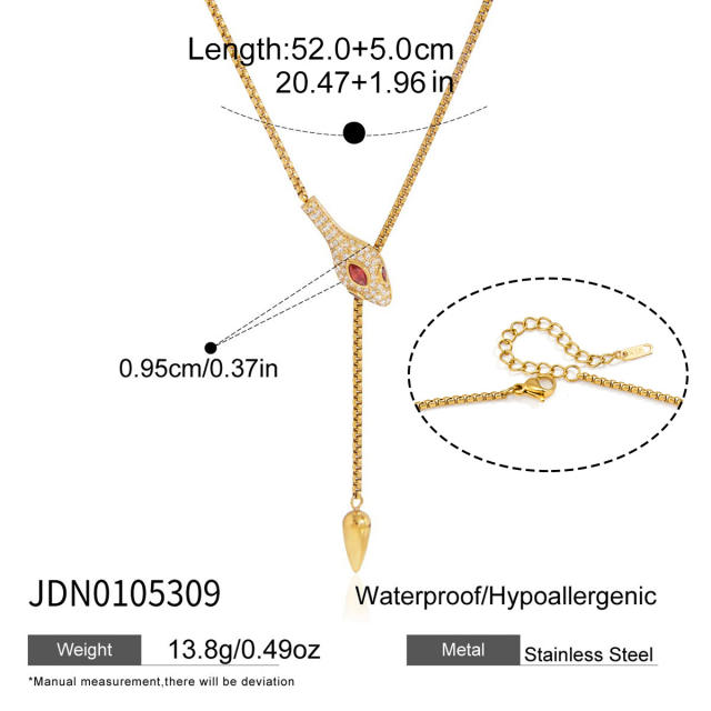 Elegant titanium steel necklace zircon and rhinestone snake necklace Y-chain necklace for women