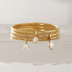Elegant stainless steel bracelet with zircon pendant snake bone chain