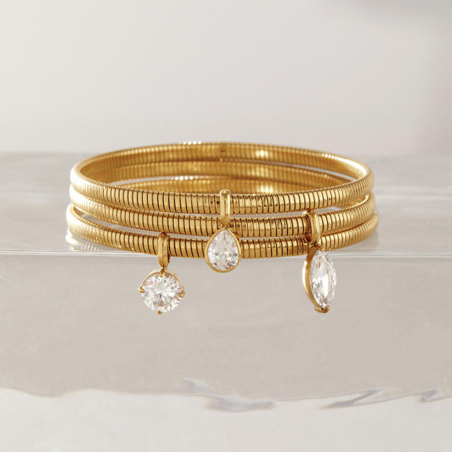 Elegant stainless steel bracelet with zircon pendant snake bone chain