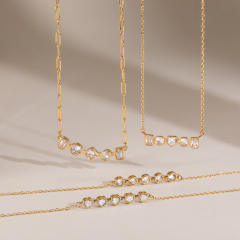 18KG geometric diamond thin chain stainless steel necklace
