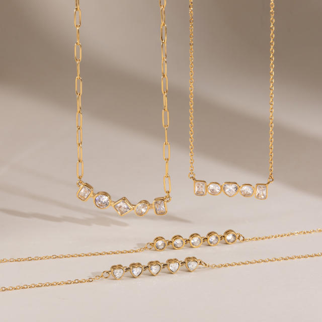 18KG geometric diamond thin chain stainless steel necklace