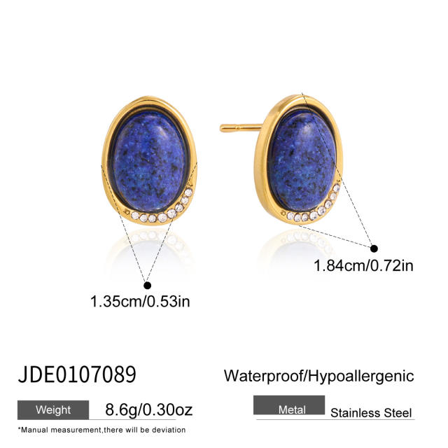 Natural stone inlaid stainless steel earrings studs earrings