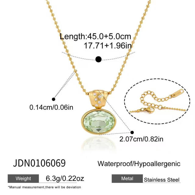 Dainty colorful crystal pendant stainless steel necklace