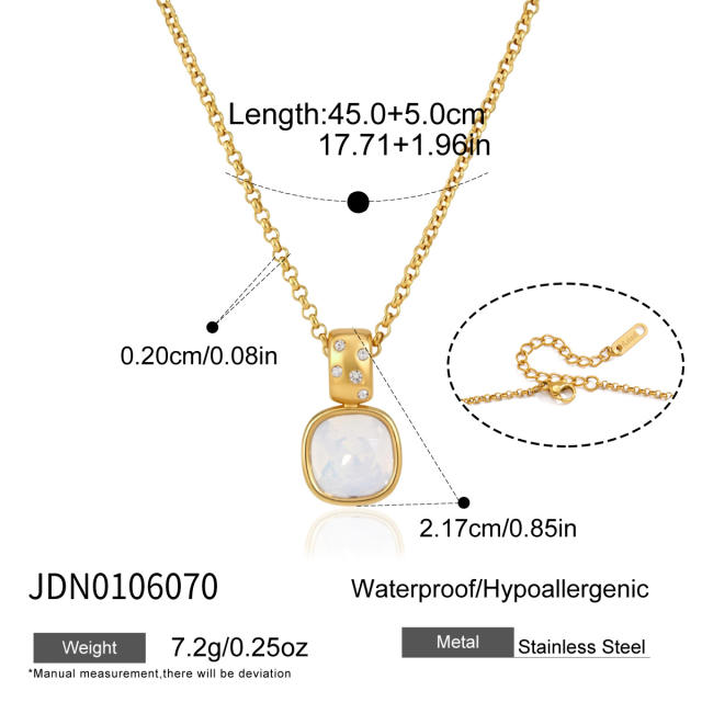 Dainty colorful crystal pendant stainless steel necklace