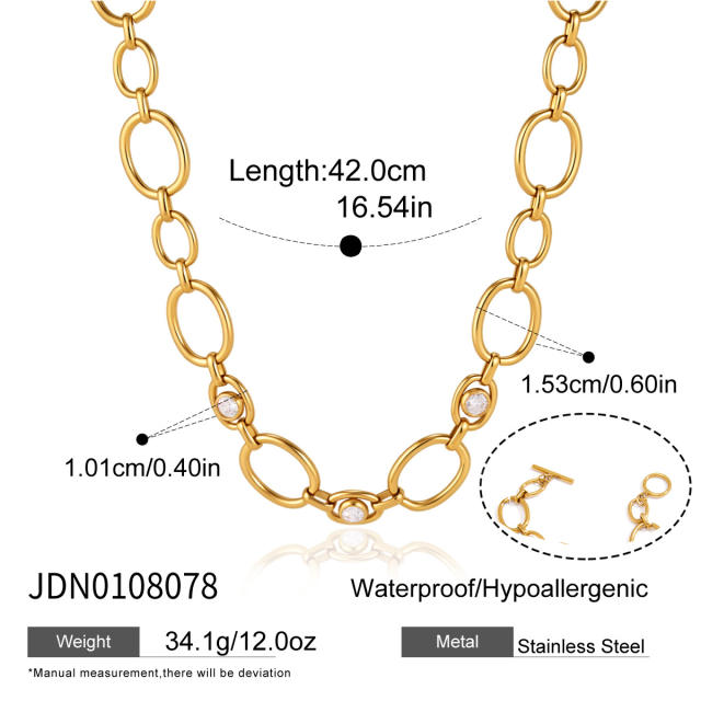 Personality mix rhinestone chain necklace bracelet for women stainless steel necklace bracelet