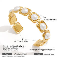 Elegant stainless steel bracelet glass pearl open bangle