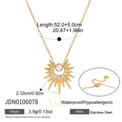 Zircon Sun shape stainless steel necklace earrings set for women