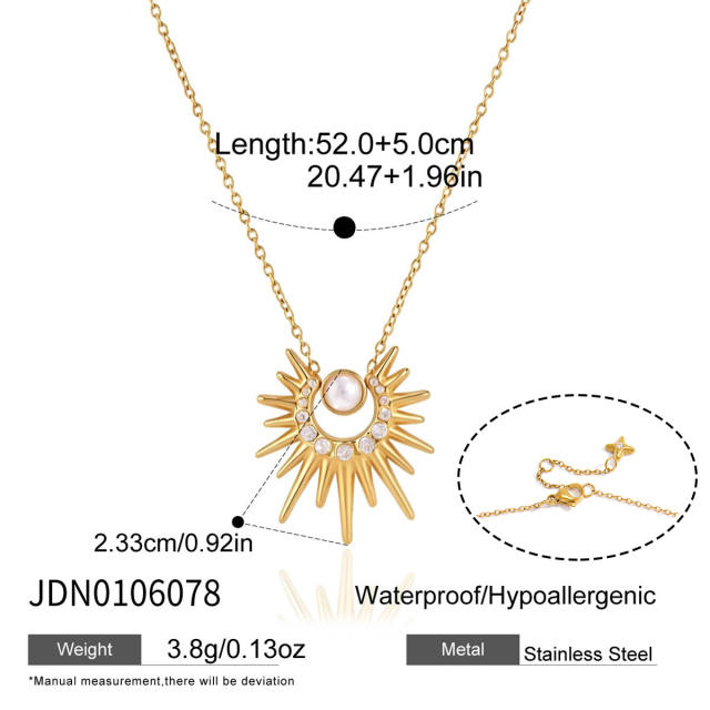 Zircon Sun shape stainless steel necklace earrings set for women