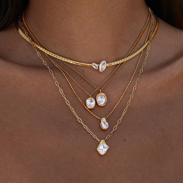 18k gold electroplated non-fading stainless steel necklace stackable jewelry diamond necklace