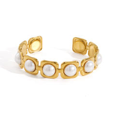 Elegant stainless steel bracelet glass pearl open bangle