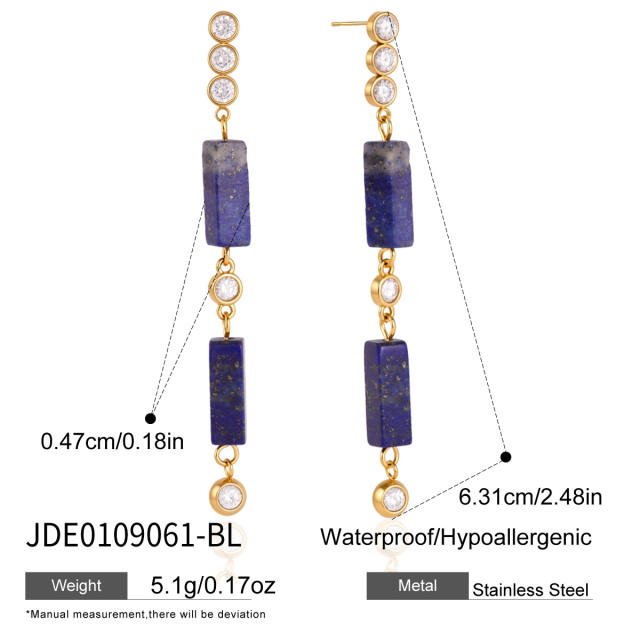 Natural stone bar stainless steel earrings dangle earrings