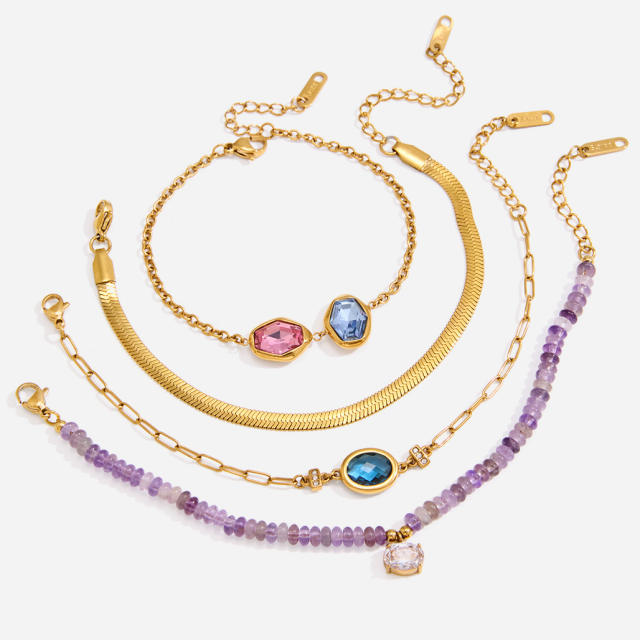 Personality colorful crystal stainless steel bracelet stackable bracelet