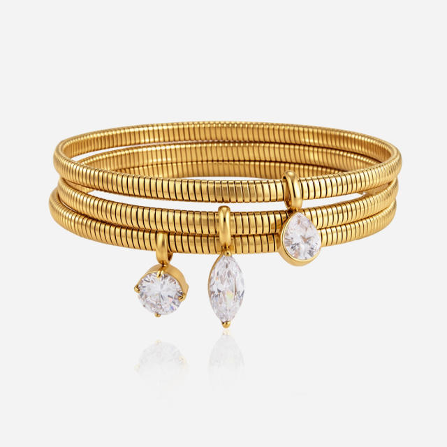 Elegant stainless steel bracelet with zircon pendant snake bone chain