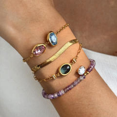 Personality colorful crystal stainless steel bracelet stackable bracelet