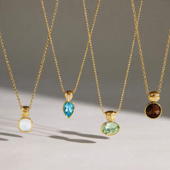 Dainty colorful crystal pendant stainless steel necklace