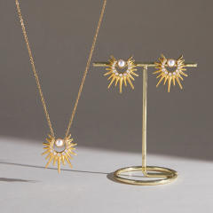 Zircon Sun shape stainless steel necklace earrings set for women