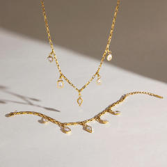 18K gold stainless steel necklace bracelet set zircon charm jewelry set