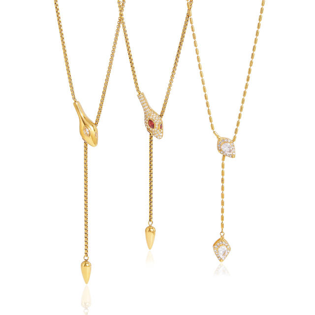 Elegant titanium steel necklace zircon and rhinestone snake necklace Y-chain necklace for women