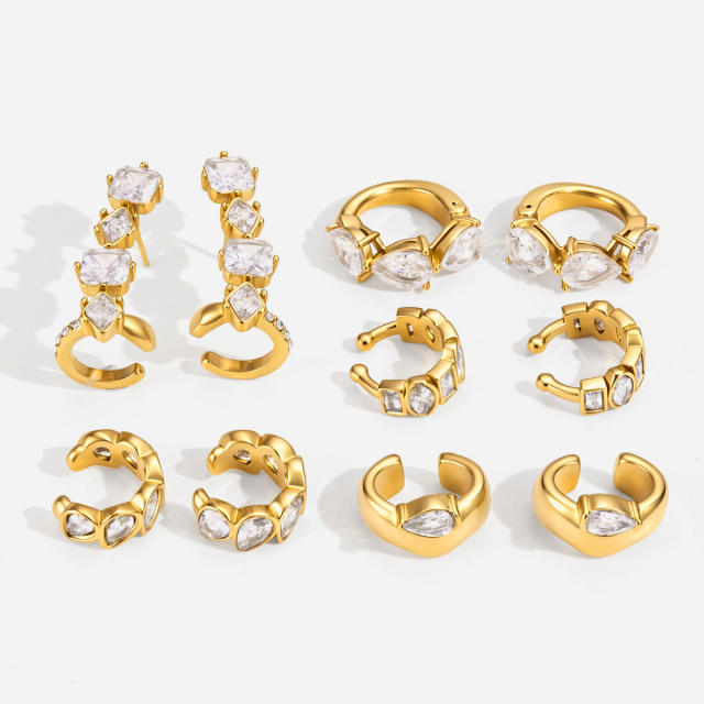 Delicate diamond ear cuff stainless steel earrings