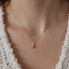 Natural Stone Tiger Eye Stone two layer dainty stainless steel necklace