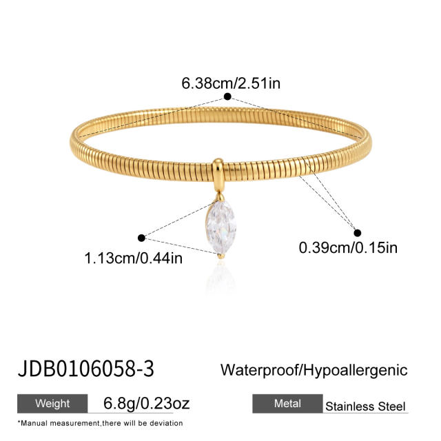 Elegant stainless steel bracelet with zircon pendant snake bone chain