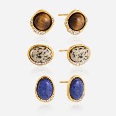 Natural stone inlaid stainless steel earrings studs earrings