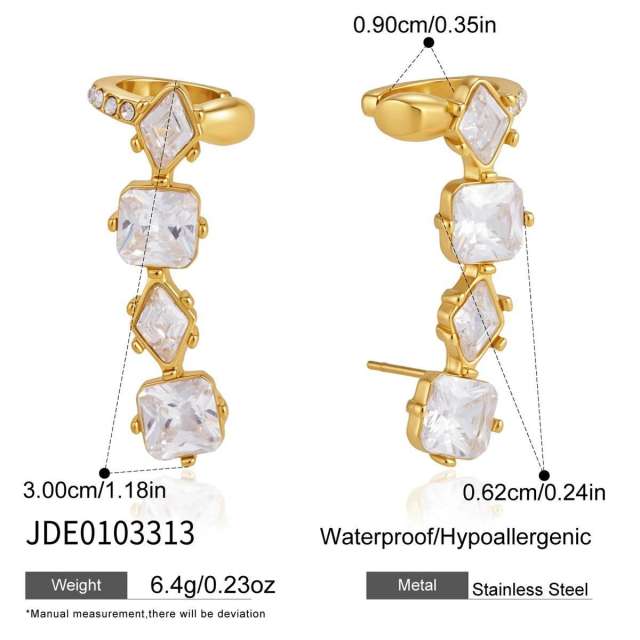 Delicate diamond ear cuff stainless steel earrings
